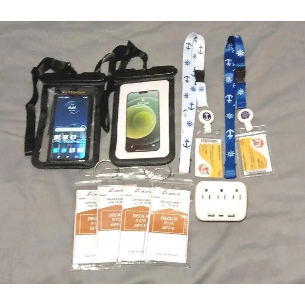 Carnival Cruise Kit-Waterproof Phone Case Power Strip Lanyards Luggage Tags NWOT